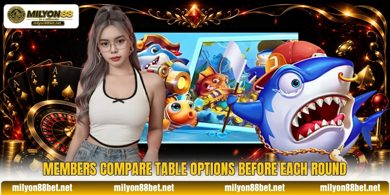 Members compare table options before each round Members compare table options before each round